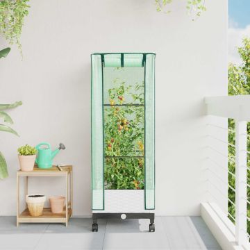 Vaso da Giardino con Copertura per Serra e Ruote Bianco PP