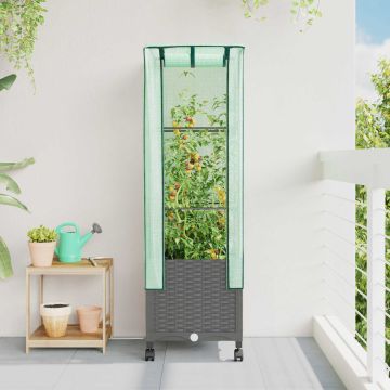 Vaso da Giardino con Copertura per Serra e Ruote Grigio Chiaro
