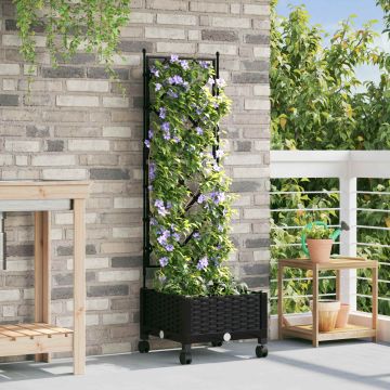 Vaso da giardino con grigliato e ruote Nero 40 x 40 x 131,5 cm
