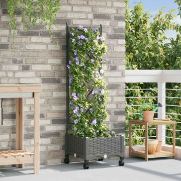 Vaso da giardino con grigliato e ruote Grigio Chiaro PP