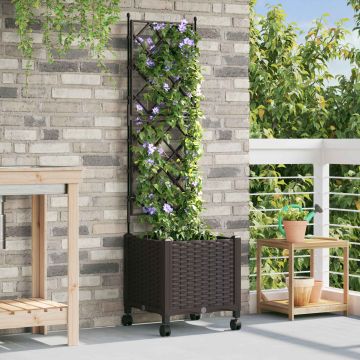 Vaso da giardino con grigliato e ruote Marrone 40 x 40 x 149 cm