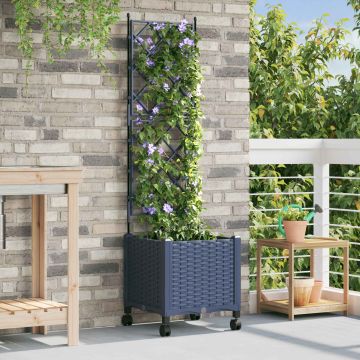 Vaso da giardino con grigliato e ruote Grigio 40 x 40 x 149 cm