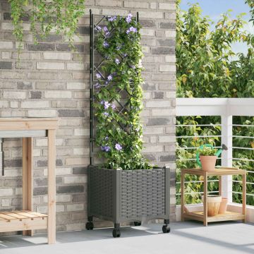 Vaso da giardino con grigliato e ruote Grigio Chiaro PP