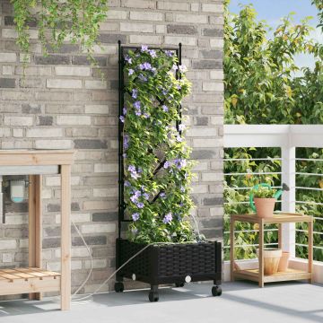Vaso da Giardino con Irrigazione e Ruote Nero 40 x 40 x 132 cm