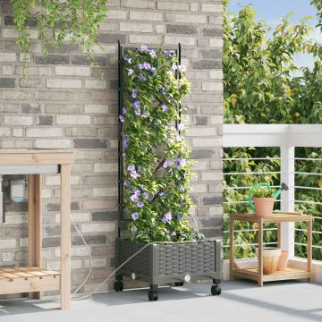 Vaso da Giardino con Irrigazione e Ruote Grigio Chiaro PP