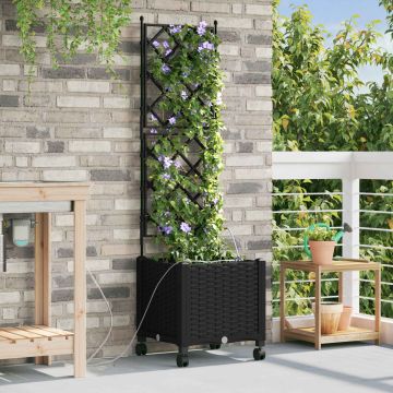 Vaso da Giardino con Irrigazione e Ruote Nero 40 x 40 x 148 cm