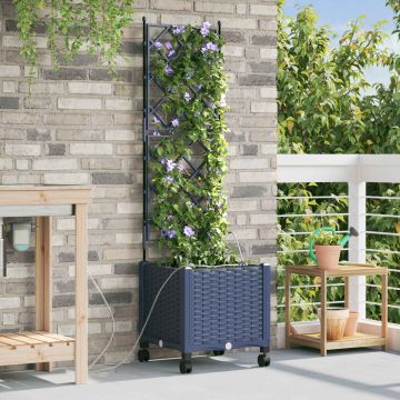 Vaso da Giardino con Irrigazione e Ruote Grigio PP