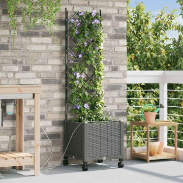 Vaso da Giardino con Irrigazione e Ruote Grigio Chiaro PP