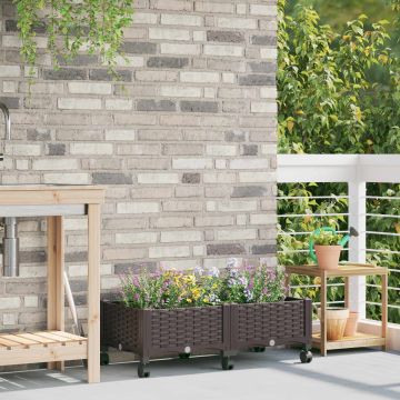 Vaso da Giardino con Ruote Marrone 80 x 40 x 29 cm PP