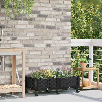 Vaso da Giardino con Ruote Nero 80 x 40 x 29 cm PP