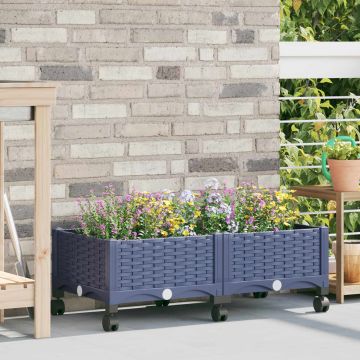 Vaso da Giardino con Ruote Blu Grigio 80 x 40 x 33 cm PP