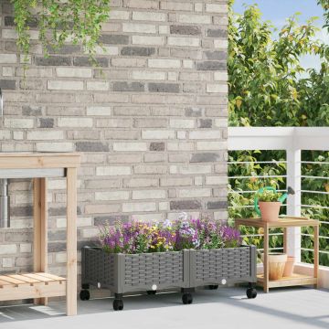 Vaso da Giardino con Ruote Grigio Chiaro 80 x 40 x 33 cm PP