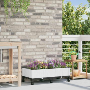Vaso da Giardino con Ruote Bianco 80 x 40 x 33 cm PP