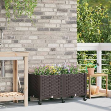 Vaso da Giardino con Ruote Marrone 80 x 40 x 44 cm PP