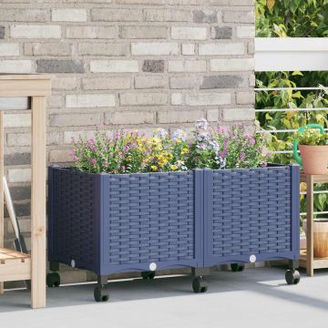 Vaso da Giardino con Ruote Blu Grigio 80 x 40 x 48 cm PP