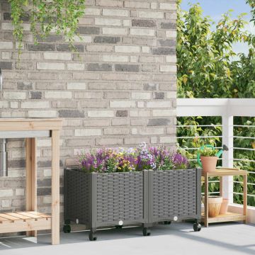 Vaso da Giardino con Ruote Grigio Chiaro 80 x 40 x 48 cm PP