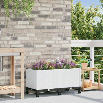 Vaso da Giardino con Ruote Bianco 80 x 40 x 48 cm PP