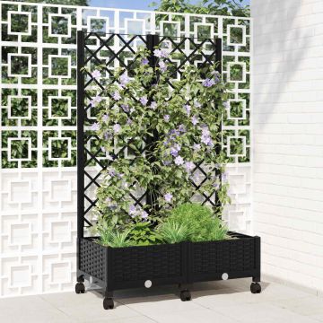 Vaso da giardino con grigliato e ruote Nero 80 x 40 x 131,5 cm