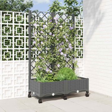 Vaso da giardino con grigliato e ruote Grigio Chiaro PP