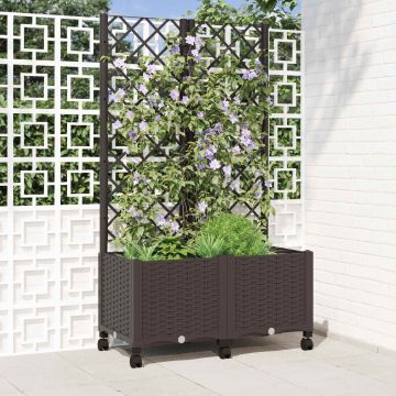 Vaso da giardino con grigliato e ruote Marrone 80 x 40 x 146 cm