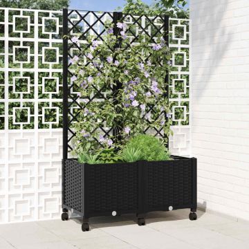 Vaso da giardino con grigliato e ruote Nero 80 x 40 x 146 cm PP