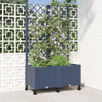 Vaso da giardino con grigliato e ruote Blu Grigio PP