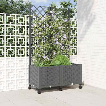 Vaso da giardino con grigliato e ruote Grigio Chiaro PP