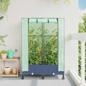 Vaso da Giardino con Copertura per Serra e Ruote 2 pz PP