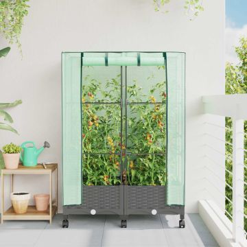 Vaso da Giardino con Copertura per Serra e Ruote 2 pz PP