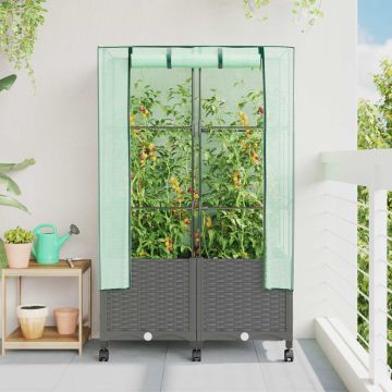 Vaso da Giardino con Copertura per Serra e Ruote 2 pz PP