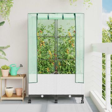 Vaso da Giardino con Copertura per Serra e Ruote 2 pz Bianco PP