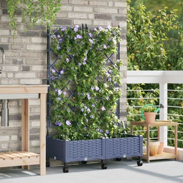 Vaso da giardino con grigliato e ruote 2 pz Grigio PP