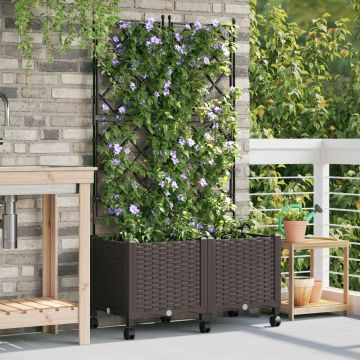 Vaso da giardino con grigliato e ruote 2 pz Marrone PP