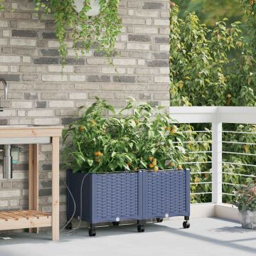 Vaso da Giardino con Irrigazione e Ruote 2 pz Grigio PP