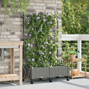 Vaso da Giardino con Irrigazione e Ruote 2 pz Grigio Chiaro PP