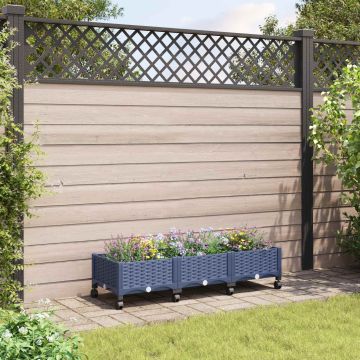 Vaso da Giardino con Ruote Blu Grigio 120 x 40 x 33 cm PP
