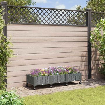 Vaso da Giardino con Ruote Grigio Chiaro 120 x 40 x 33 cm PP