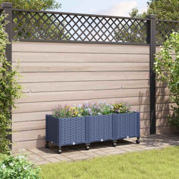 Vaso da Giardino con Ruote Blu Grigio 120 x 40 x 48 cm PP
