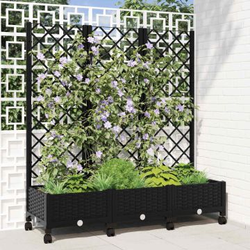 Vaso da giardino con grigliato e ruote Nero 120 x 40 x 131,5 cm