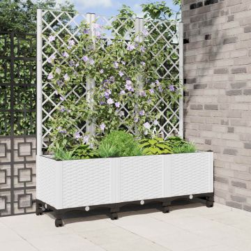 Vaso da giardino con grigliato e ruote Bianco 120 x 40 x 146 cm