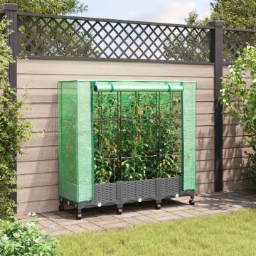 Vaso da Giardino con Copertura per Serra e Ruote 3 pz PP