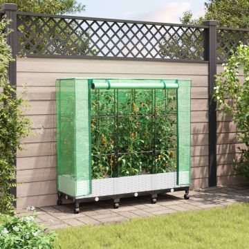 Vaso da Giardino con Copertura per Serra e Ruote 3 pz Bianco PP
