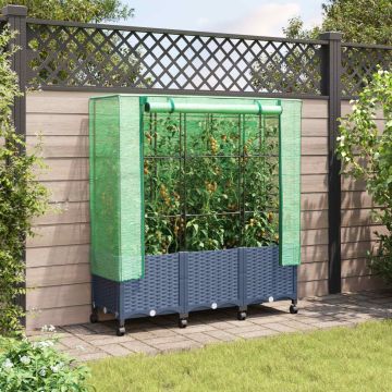 Vaso da Giardino con Copertura per Serra e Ruote 3 pz PP