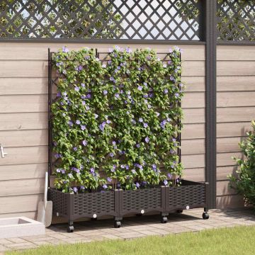 Vaso da giardino con grigliato e ruote 3 pz Marrone PP