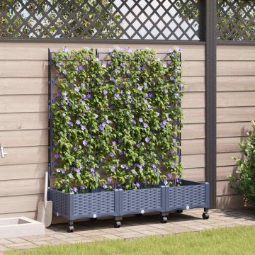 Vaso da giardino con grigliato e ruote 3 pz Grigio PP