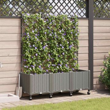 Vaso da giardino con grigliato e ruote 3 pz Grigio Chiaro PP