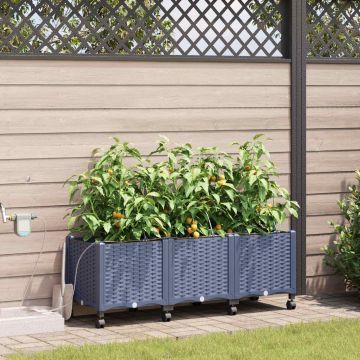 Vaso da Giardino con Irrigazione e Ruote 3 pz Grigio PP