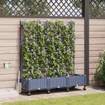 Vaso da Giardino con Irrigazione e Ruote 3 pz Grigio PP