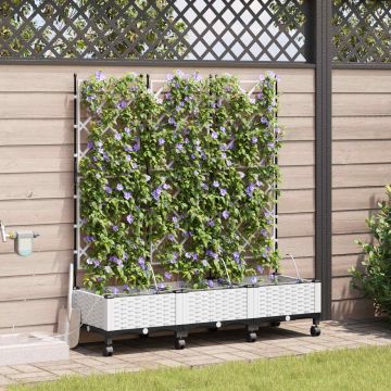 Vaso da Giardino con Irrigazione e Ruote 3 pz Bianco PP
