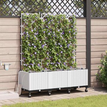 Vaso da Giardino con Irrigazione e Ruote 3 pz Bianco PP